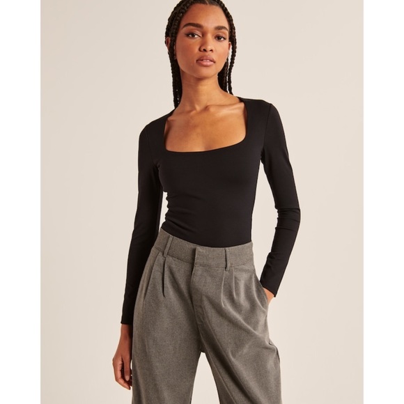 Abercrombie u0026 Fitch | Tops | Abercrombie Longsleeve Doublelayered Seamless  Fabric Squareneck Bodysuit Black | Poshmark